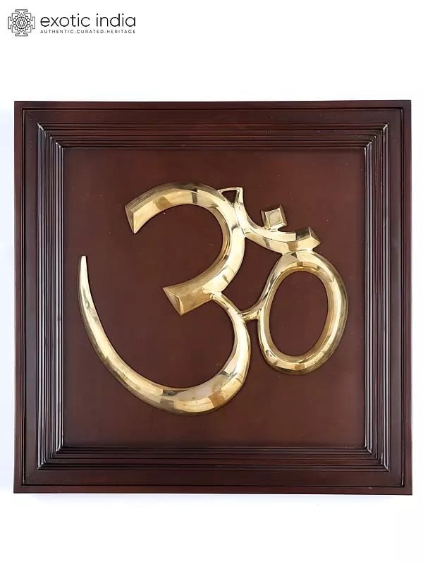 24" Wood Framed Brass Om (Aum) | Wall Hanging Statue