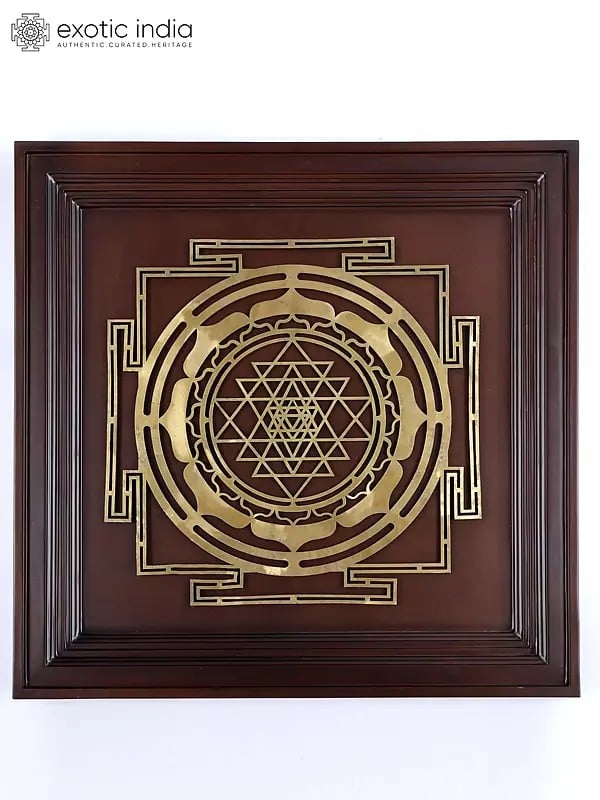 24" Framed Shri Yantra Crafted from Hoysala Bronze | Wall Hanging