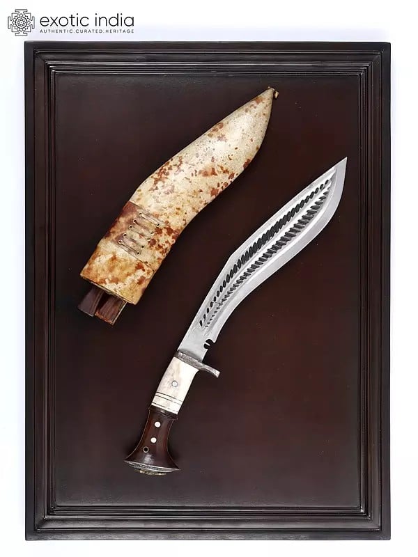 24" Wood Framed Iron Khukuri | Wall Hanging Statue