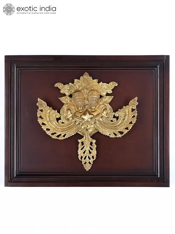 16" Wood Framed Brass Kirtimukha Wall Hanging