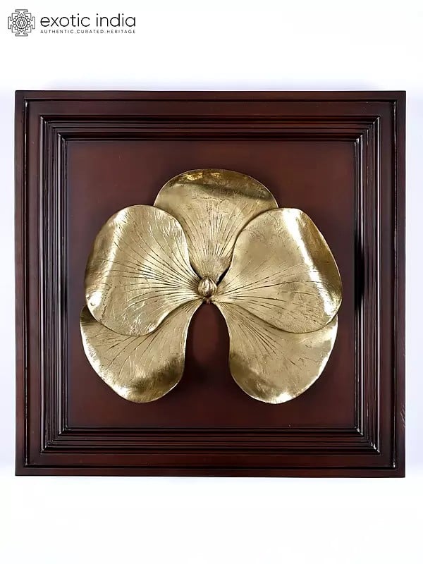 20" Brass Fancy Leaf | Wood Framed Brass Sculpture | Wall Hanging