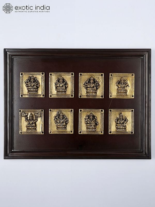 24" Wood Framed Brass Ashtalakshmi Set | Wall Hanging