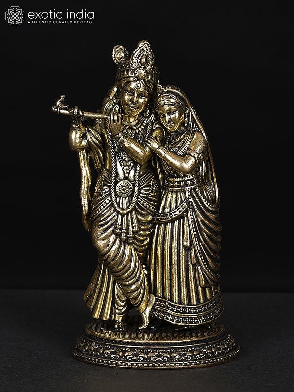 4" Small Superfine Fluting Radha Krishna | Brass Statue