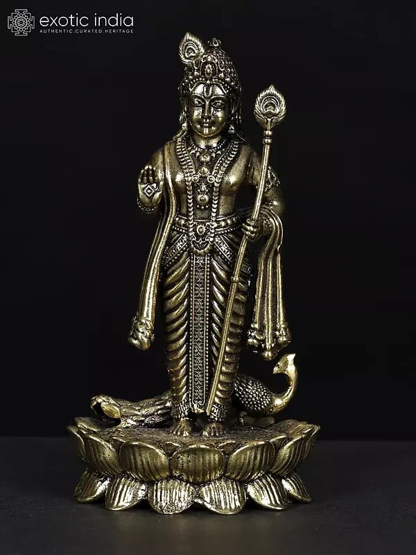 Small Superfine Standing Lord Murugan In Blessing Gesture | Brass Statue