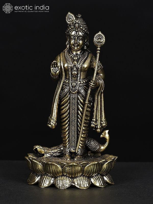 4" Small Superfine Standing Lord Murugan In Blessing Gesture | Brass Statue