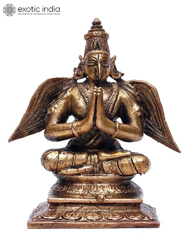 4" Small Namaskar Garuda (Vahana of Lord Vishnu) | Copper Statue