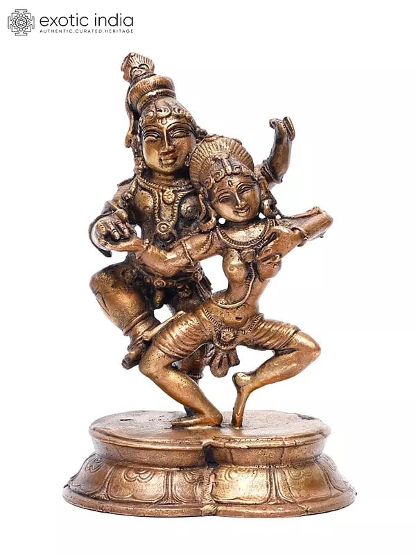 5" Small Dancing Radha Krishna | Copper Statue