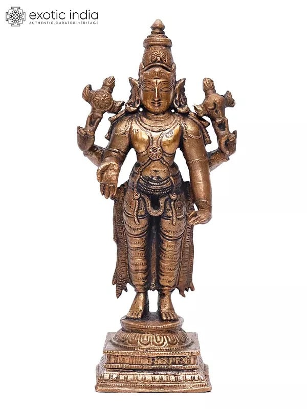 6" Small Standing Lord Vishnu | Copper Statue