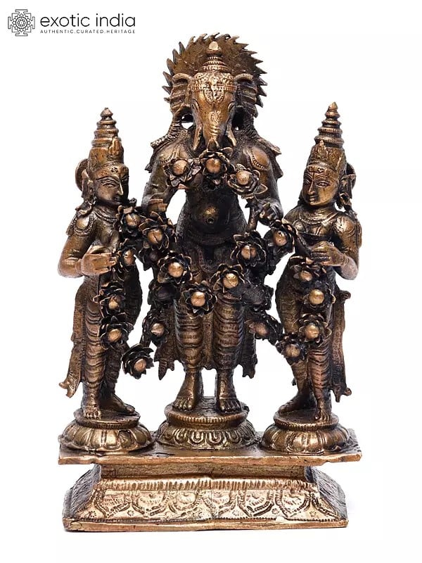 6" Lord Ganesha Marrying with Riddhi Siddhi | Copper Statue