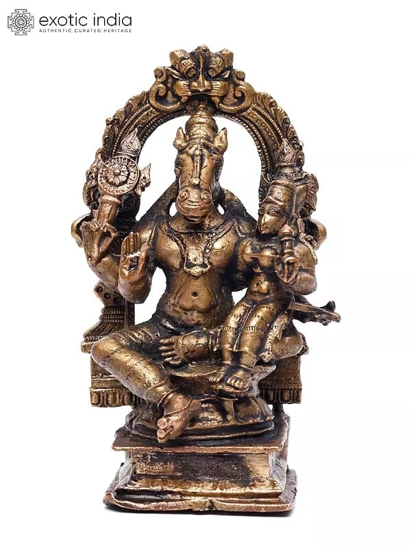 5" Small Hayagriva Avatara of Lord Vishnu with Devi Lakshmi | Copper Statue