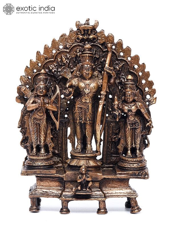 6" Small Shri Ram Darbar with Kirtimukha Prabhavali | Copper Statue