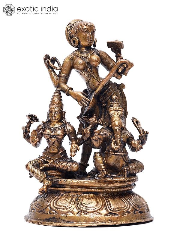 7" Lakshmi Ganesha Saraswati | Copper Statue