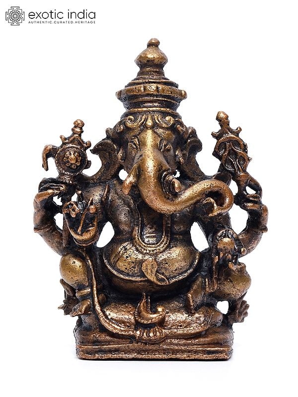 2" Small Chaturbhuja Lord Ganesha | Copper Statue