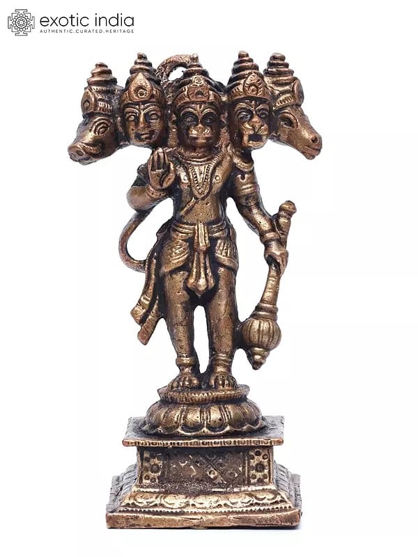 4" Small Standing Panchamukhi Lord Hanuman | Copper Statue