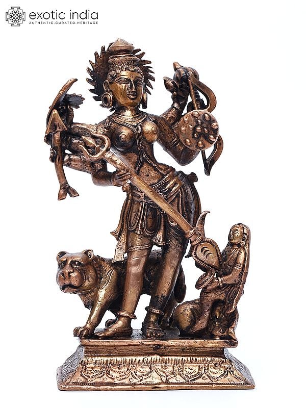 7" Mahishasuramardini (Goddess Durga) | Copper Statue