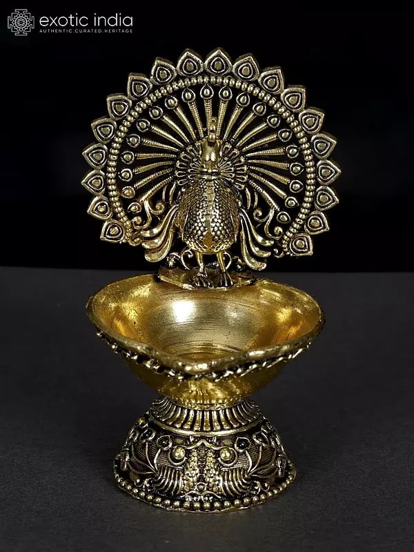 4" Small Superfine Designer Peacock Diya in Brass