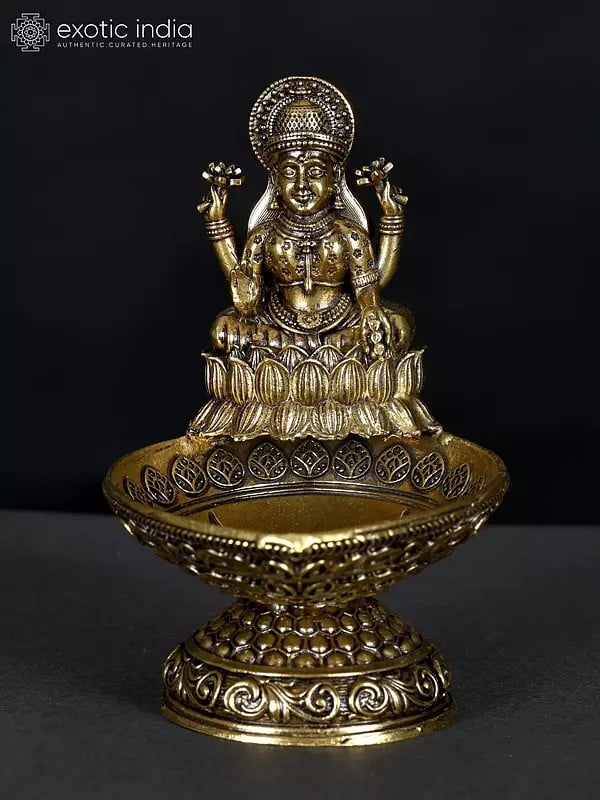 3" Small Superfine Brass Goddess Lakshmi Diya/Lamp