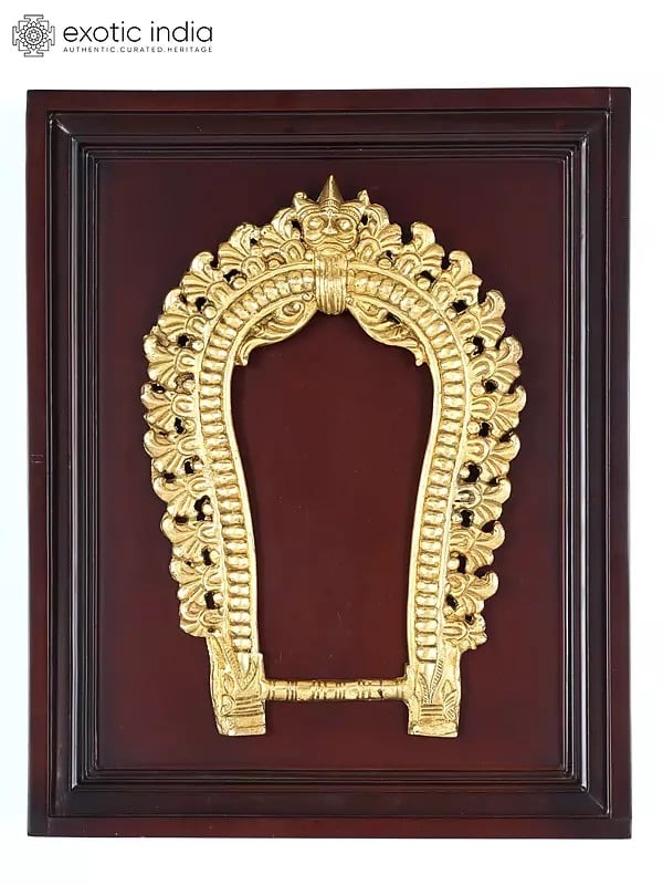 16" Wood Framed Traditional Kirtimukha Arch in Brass | Wall Hanging