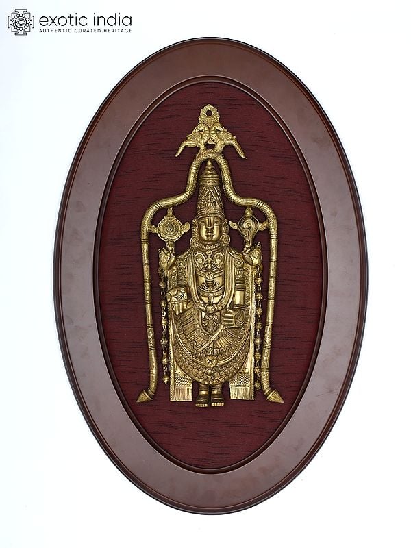 31" Lord Tirupati Balaji (Venkateshvara) | Wood Framed Brass Sculpture | Wall Hanging