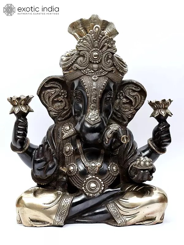 17" Turban Ganesha Sculpture in Brass | Handmade | Made in India