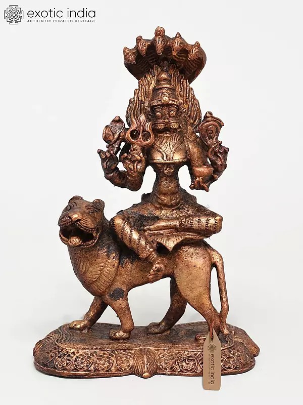 5" Small Goddess Pratyangira (Atharvana Bhadrakali) | Copper Statue