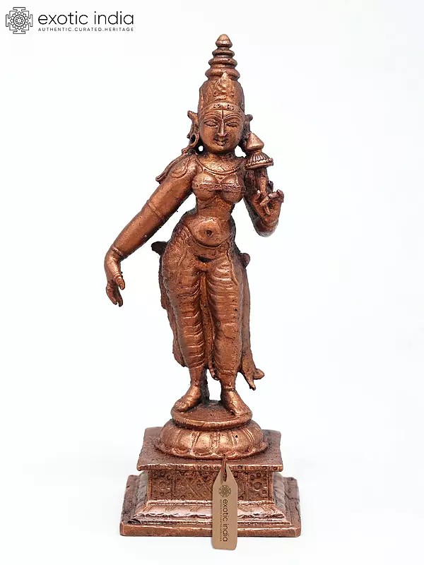 5" Small Hindu Goddess Parvati | Copper Statue