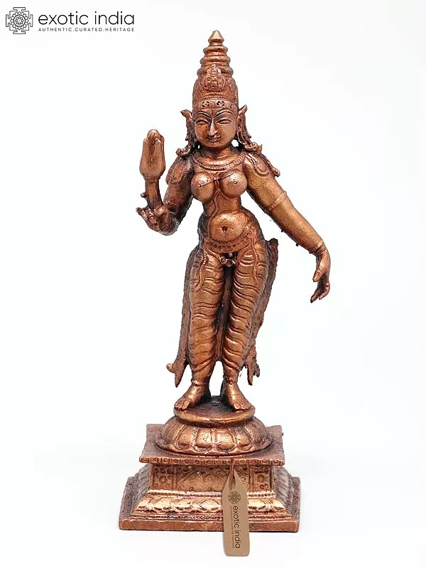 5" Small Standing Goddess Parvati | Copper Statue