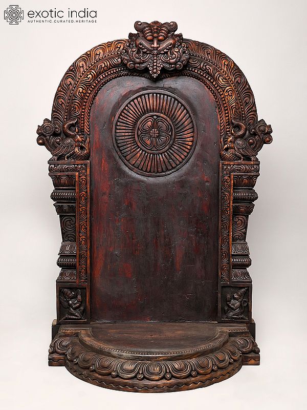 48" Wood Carved Kiritmukha Throne for Placing Deity Statue | Handmade | Made In India