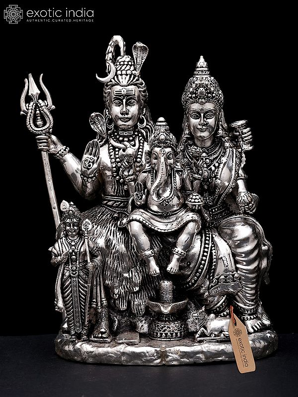 6" Small Superfine Shiva Family | Silver Plated Brass Statue