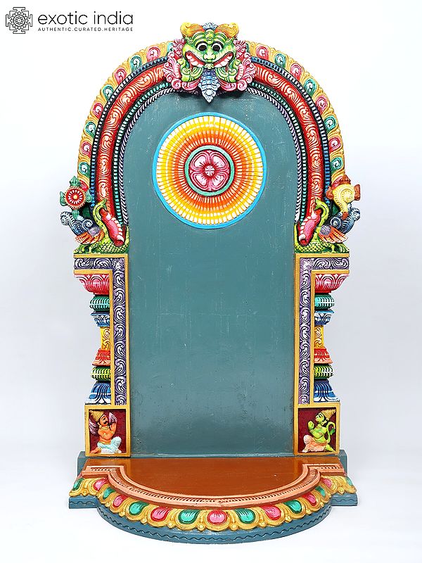 60" Large Colorful Kirtimukha Throne for Placing Deity Statue | Wood Carving