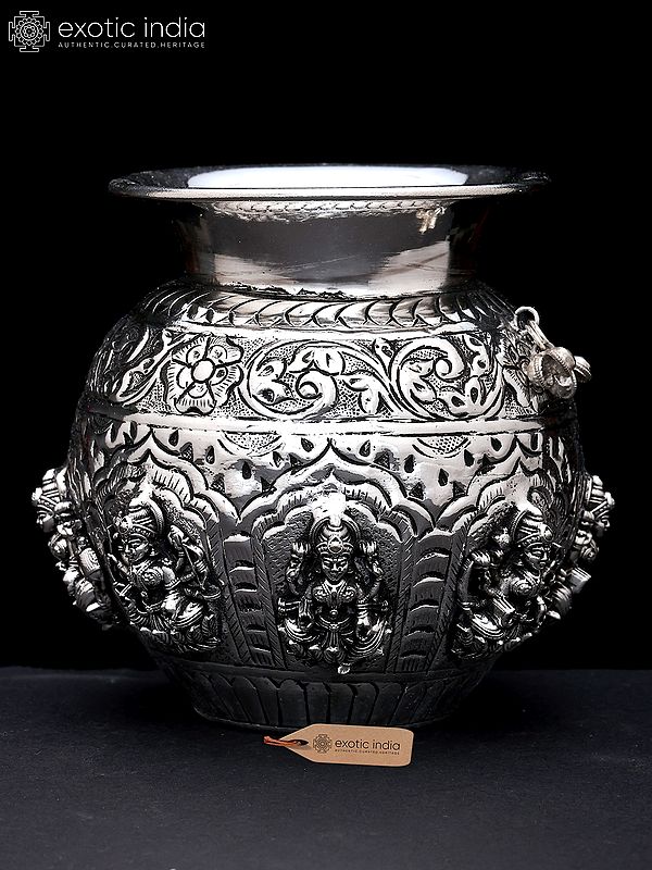 4" Superfine Ashtalakshmi Kalash in Brass with Silver Plating