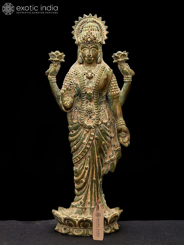 7" Standing Goddess Lakshmi in Blessing Gesture | Copper Statue