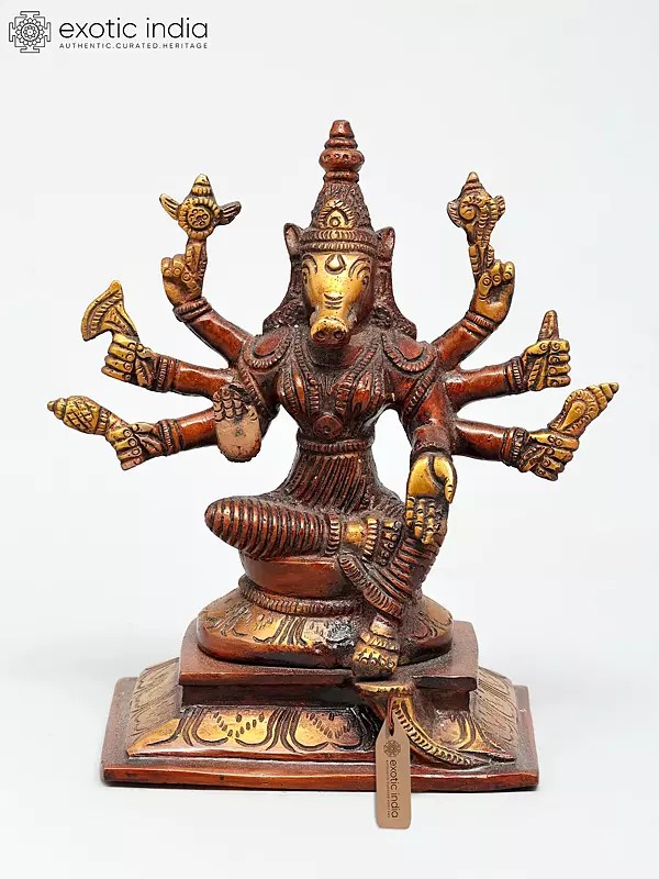 7" Eight Armed Sitting Goddess Varahi | Brass Statue