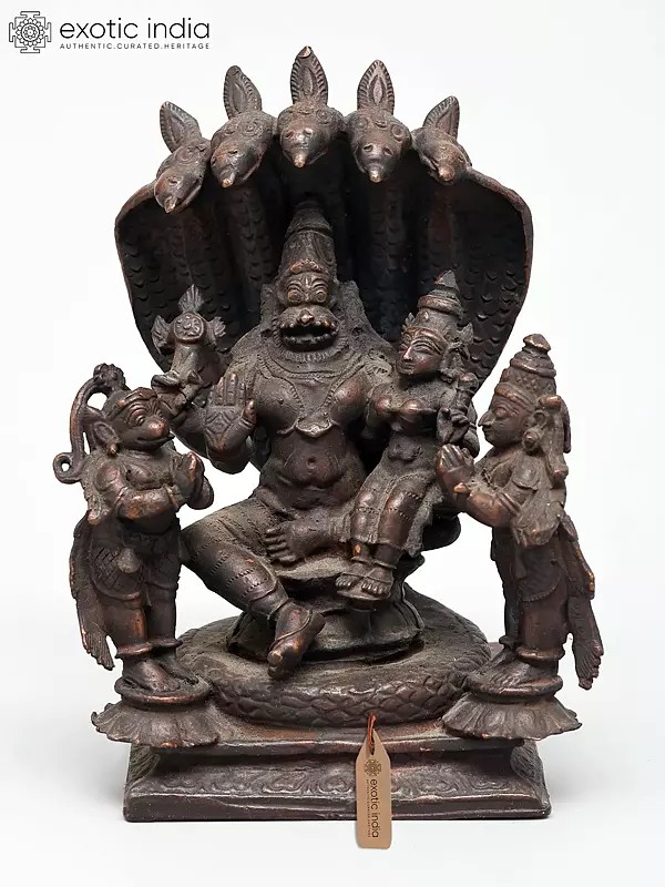 5" Small Lakshmi - Narasimha with Garuda and Hanuman | Copper Statue