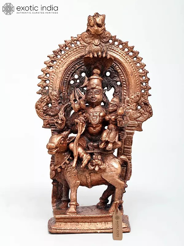 6" Small Pradosha Moorthy (Shiva Parvati Seated on Nandi) | Copper Statue