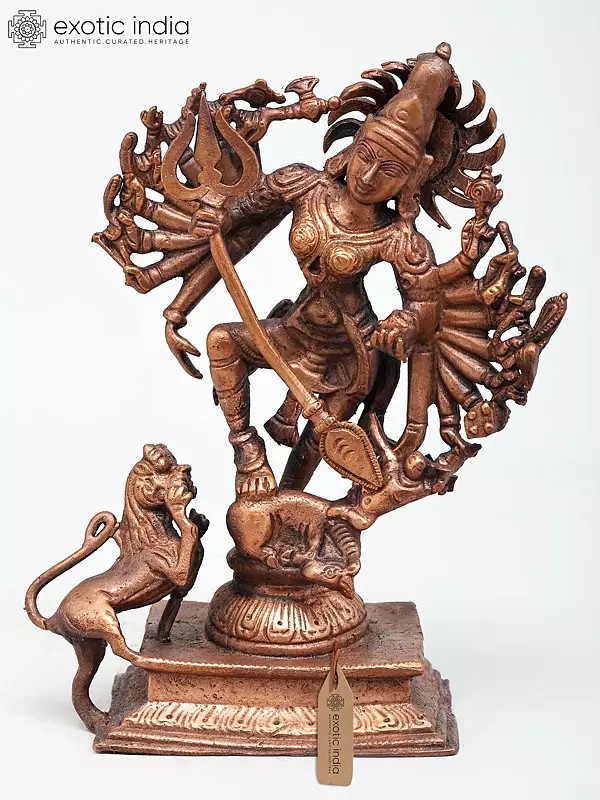 7" Goddess Durga (Mahishsura-Mardini) | Copper Statue