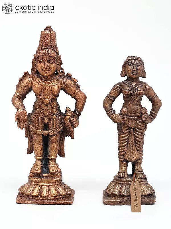 6" Standing Lord Vitthal (Panduranga) with Rukmini | Set of 2 Copper Statues