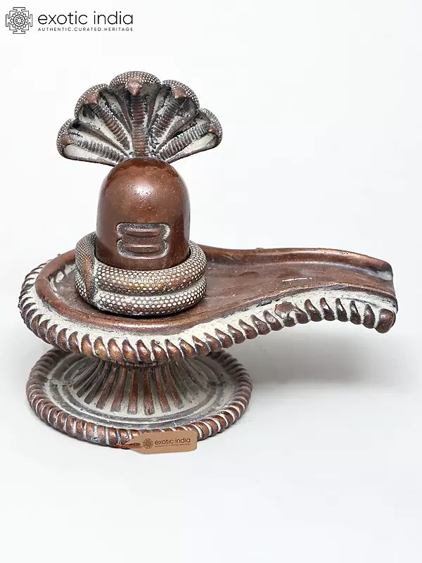 4" Small Shivalinga with Protected Serpent | Copper and Silver Statue