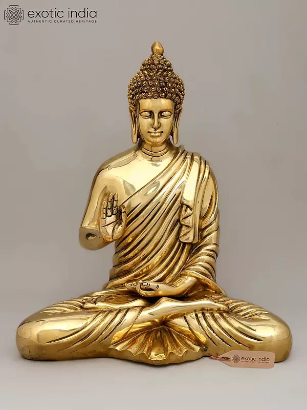 15" Sitting Lord Buddha in Blessing Gesture | Brass Statue