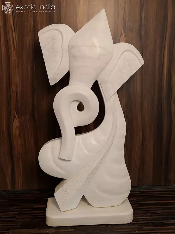 41" Ganesha Statue | White Marble | Hand Carved