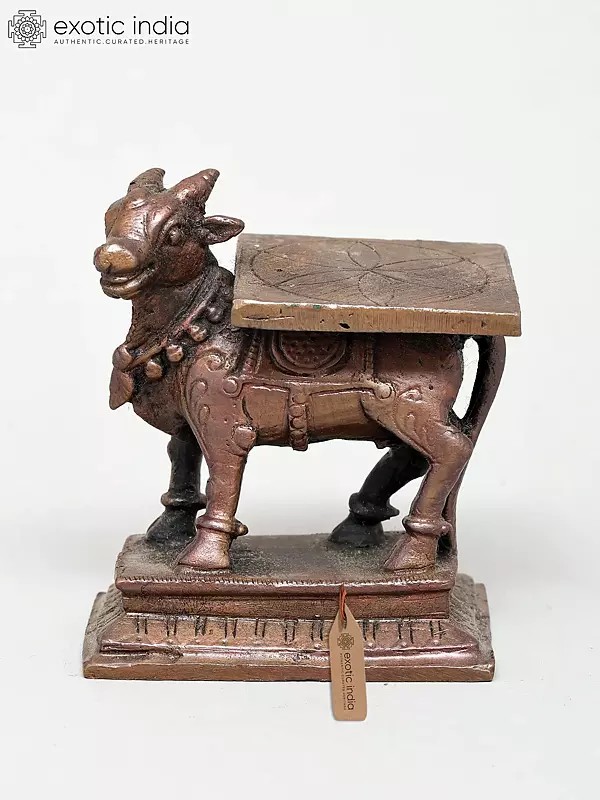 3" Small Nandi Idol Peeta | Copper Statue