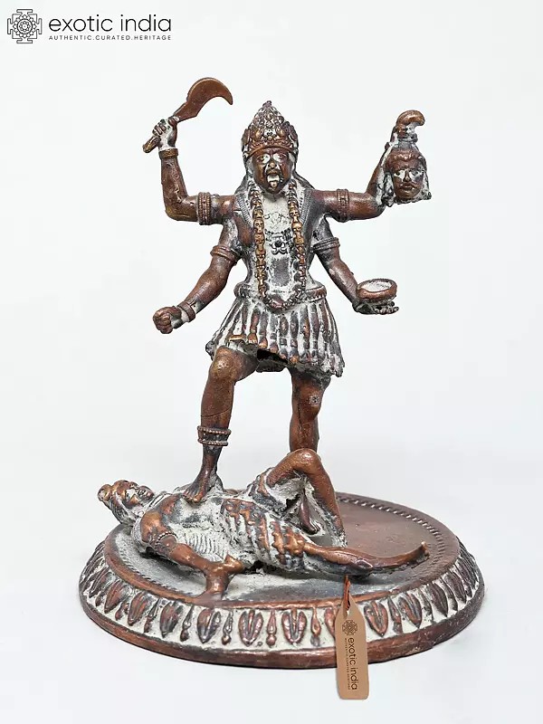 3" Small Goddess Kali Standing on Lord Shiva | Copper Statue