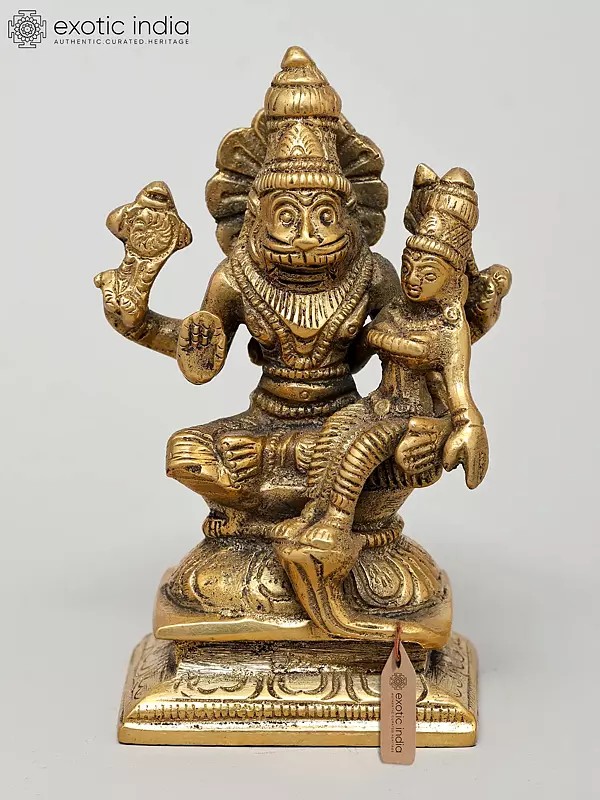 4" Small Lord Narasimha with Devi Lakshmi | Brass Statue