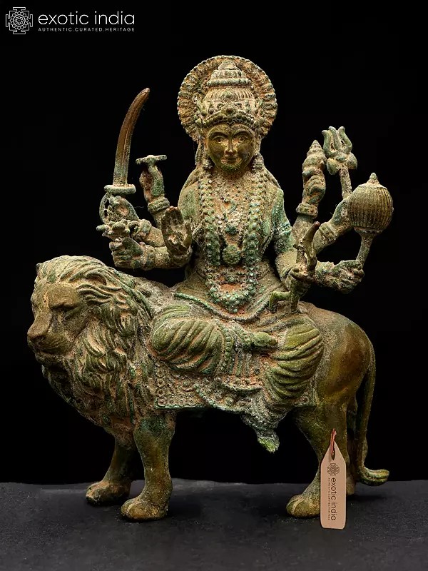 5" Small Eight Armed Goddess Durga (Sherawali Maa) | Copper Statue