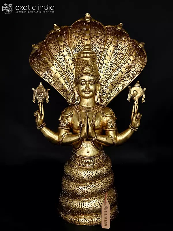 52" Large Idol of Divine Patanjali with Sheshnag – Symbol of Yoga, Knowledge & Serenity | Brass Sculpture