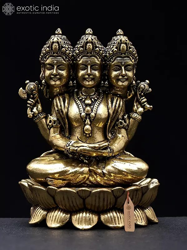 3" Small Sacred Dattatreya: Embodiment of Brahma, Vishnu, and Shiva | Superfine Brass Statue