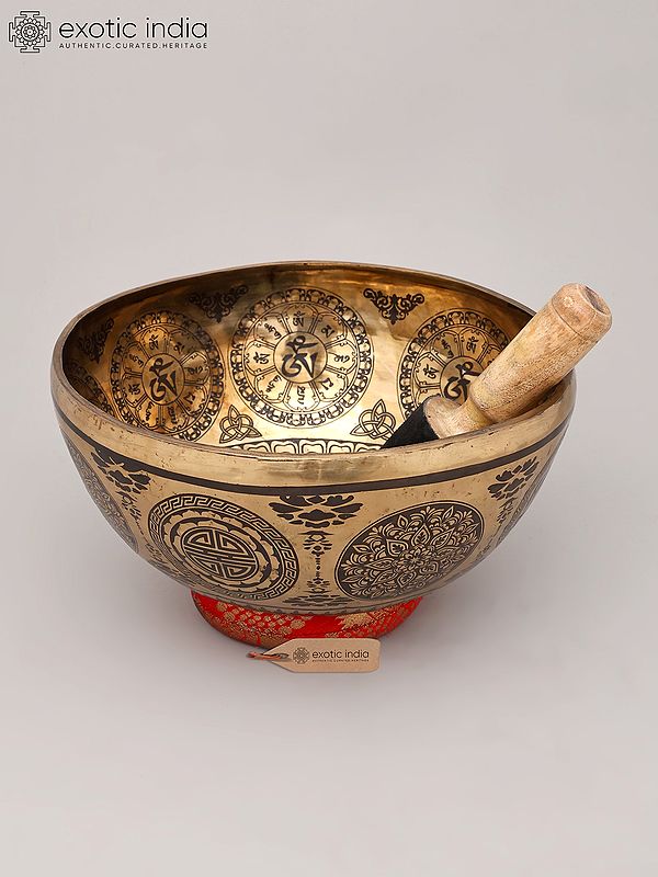 11" Tibetan Healing Engraved Bronze Singing Bowl | Handmade | Made in India
