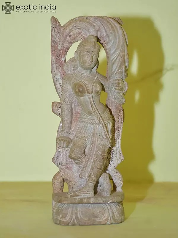 8" Apsara Standing on the Pedestal | Red Stone Statue | Home Decor | Hand Carved