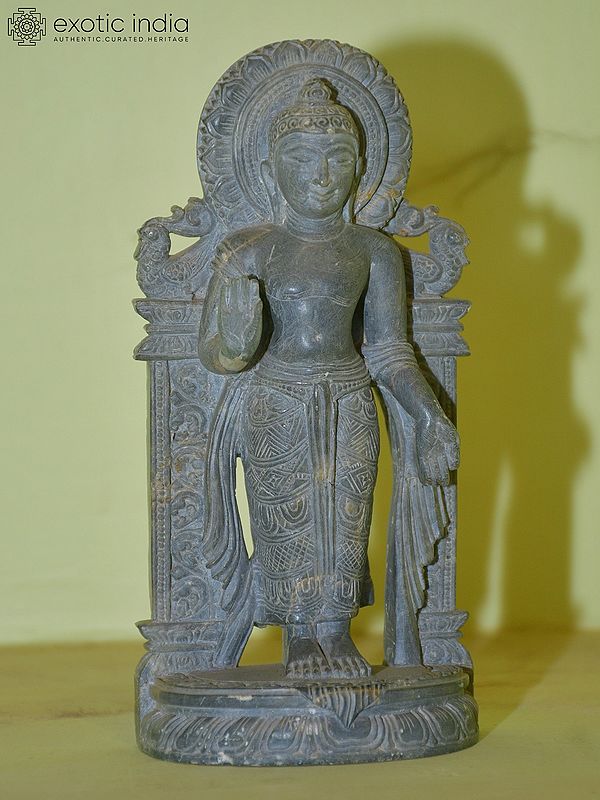 7" Buddha Standing on the Pedestal | Green Stone Statue | Home Decor| Hand Carved