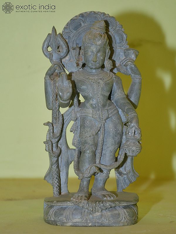 7" Four Arms Shiva Holding Trishul in his Hand | Stone Statue | Hand Carved